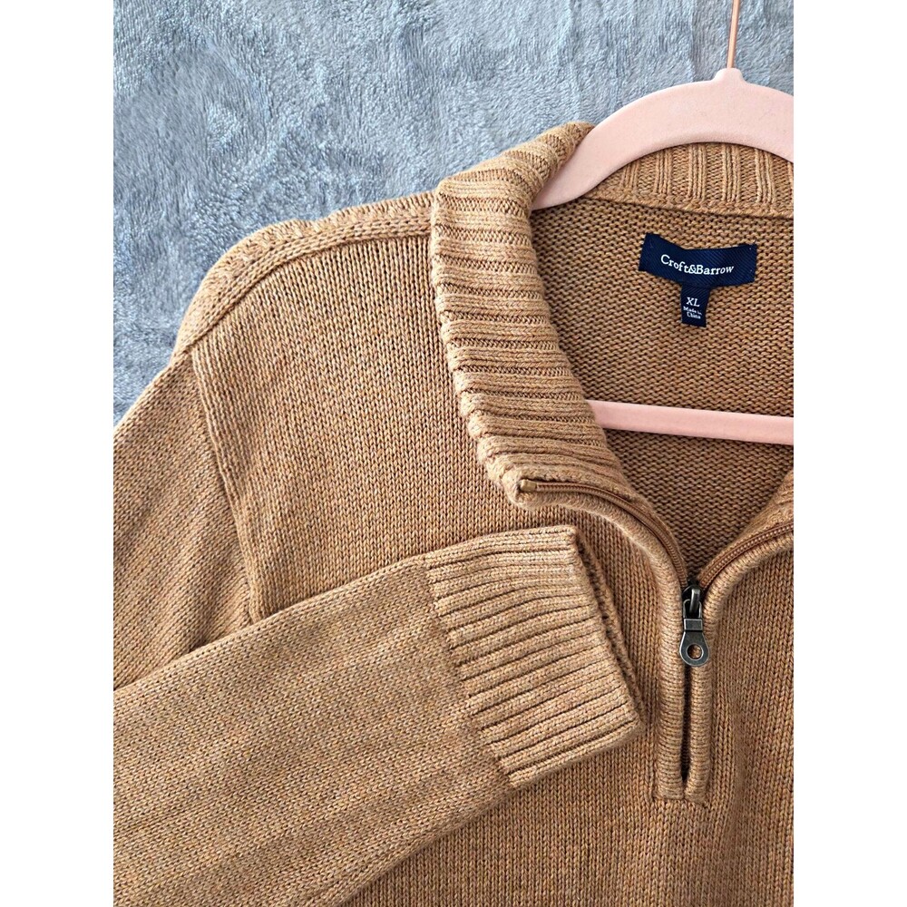 Croft & Barrow Men’s XL Cotton Beige 1/4 Zip Mock Neck Knit Pullover Sweater